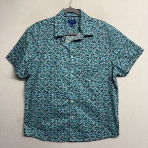 Apt 9 Floral Short Sleeve Button Down Shirt L Blue Green Collared